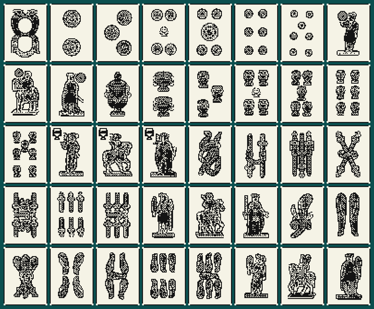 The complete forty-card Neapolitan deck rendered for the ZX Spectrum